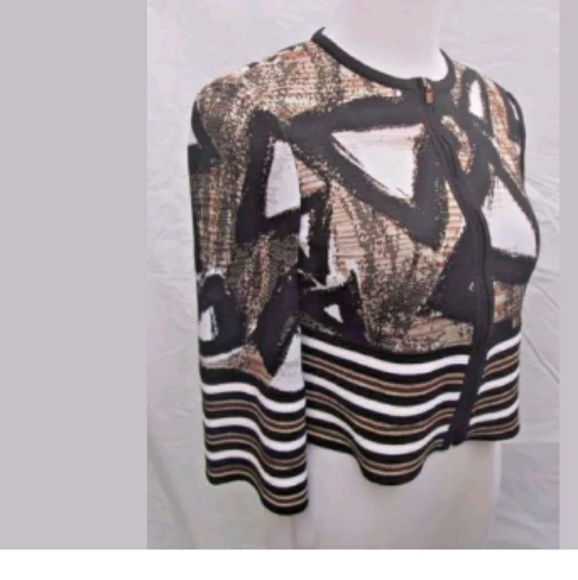 St. John Geometric Striped Bolero Jacket Brown Black White Size 2 - Picture 3 of 5